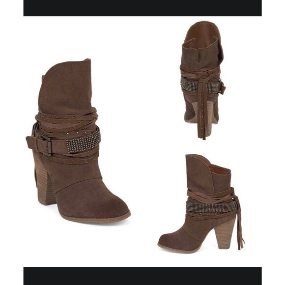 Naughty Monkey Santa Anna Leather Suede Ankle Boots Sz 9 Heels Western Wmn - Picture 2 of 12